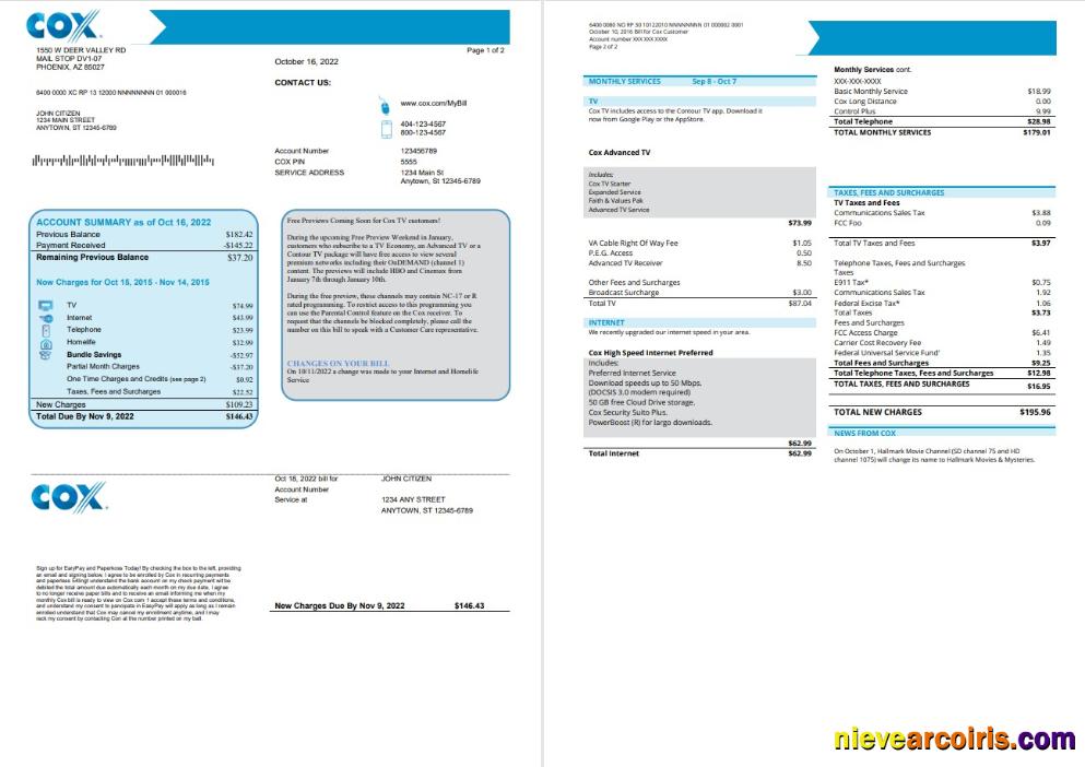 USA COX utility bill